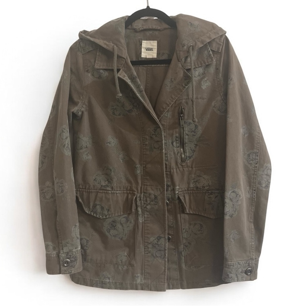 Vans Khaki Green Coffey Floral Hooded Jacket  Womens Size Medium Kids Jacket